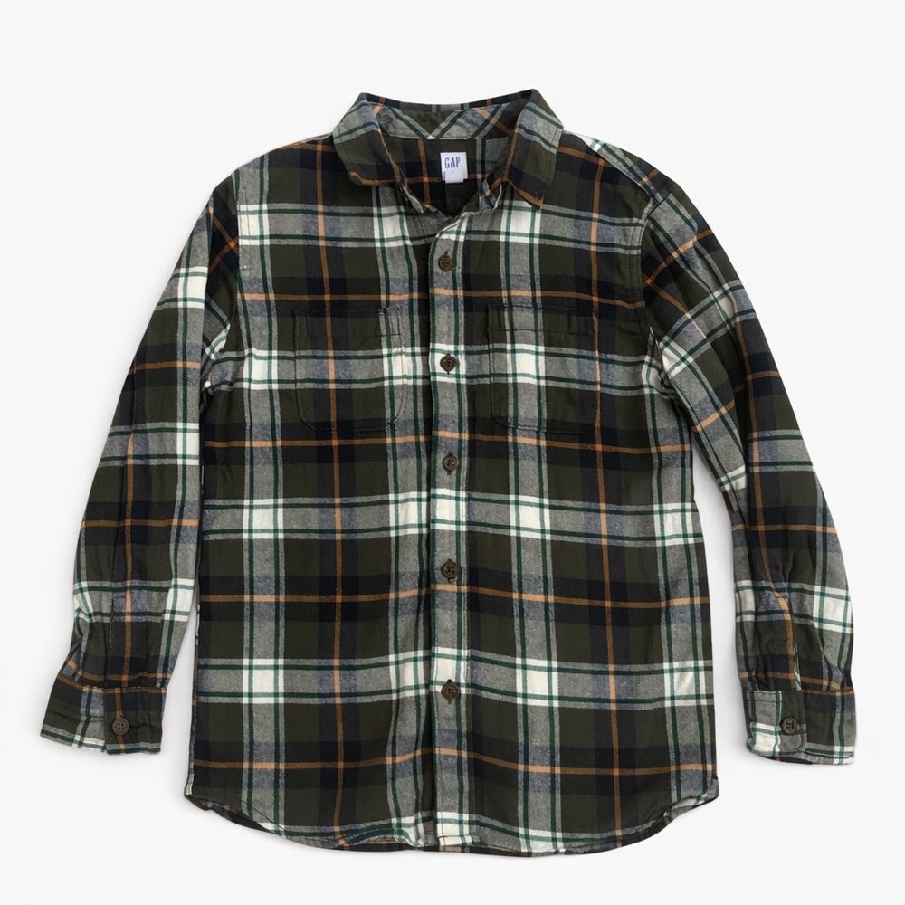 Gap Kids Boys Plaid Flannel Shirt Size L (10) Green Button Down